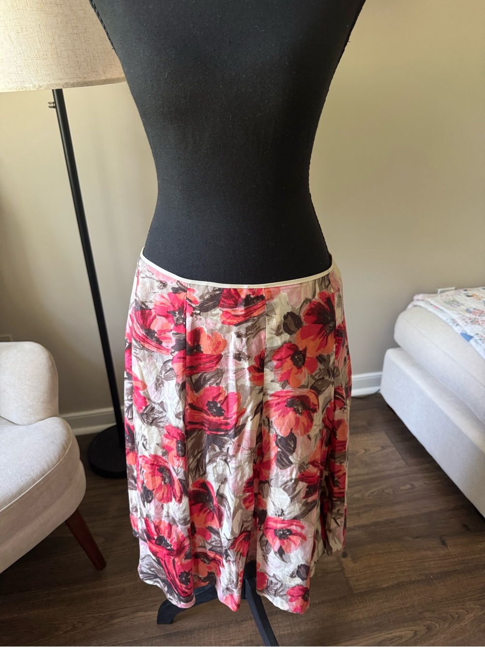 Banana Republic Coral Floral A-Line Skirt on Cream